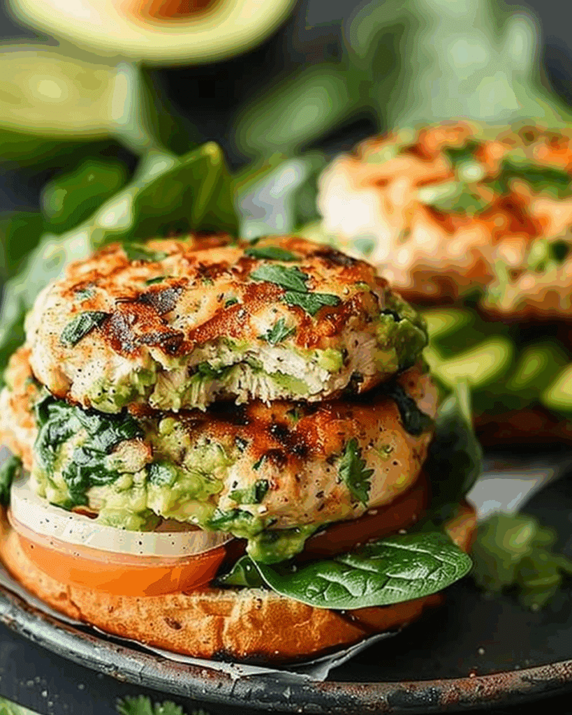 Spinach Avocado Chicken Burgers