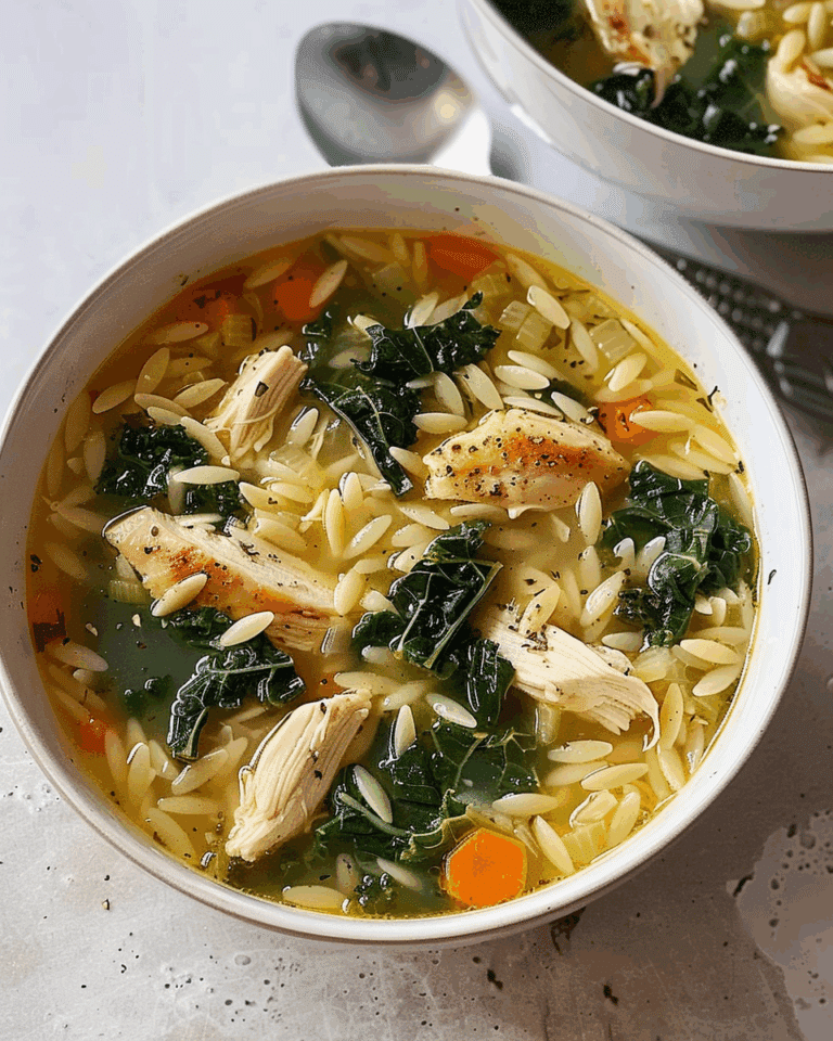 Lemon Chicken Orzo Soup with Kale
