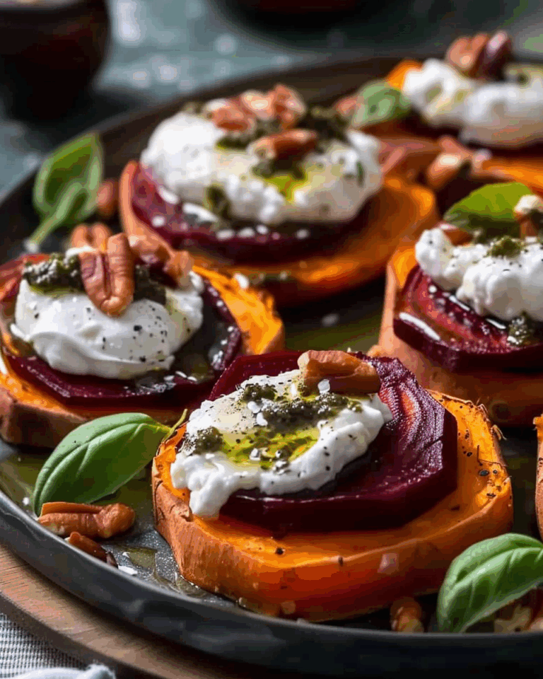 Sweet Potato Rounds with Burrata, Roasted Beets