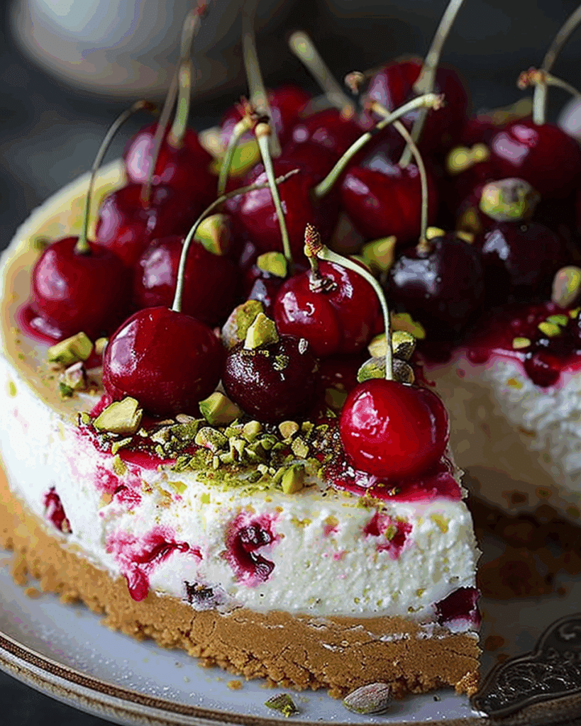 Lemon Lime Cherry Pistachio Cheesecake