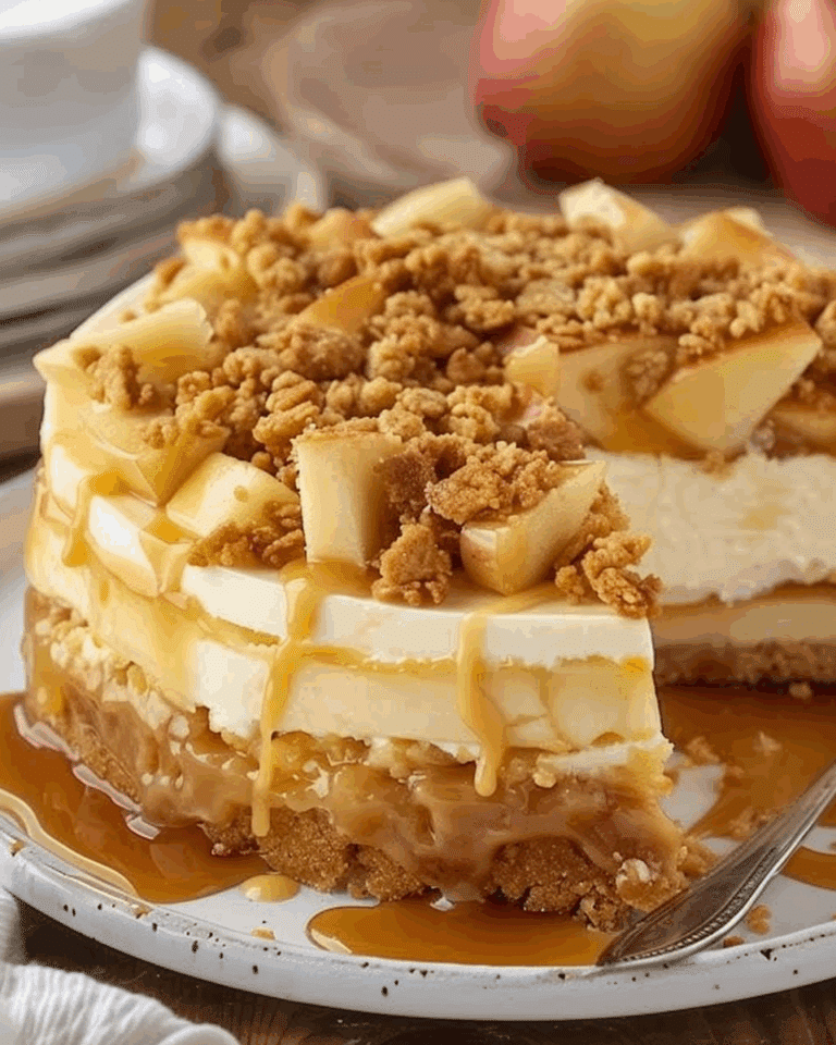 Apple Crisp Cheesecake with Caramel Crunch