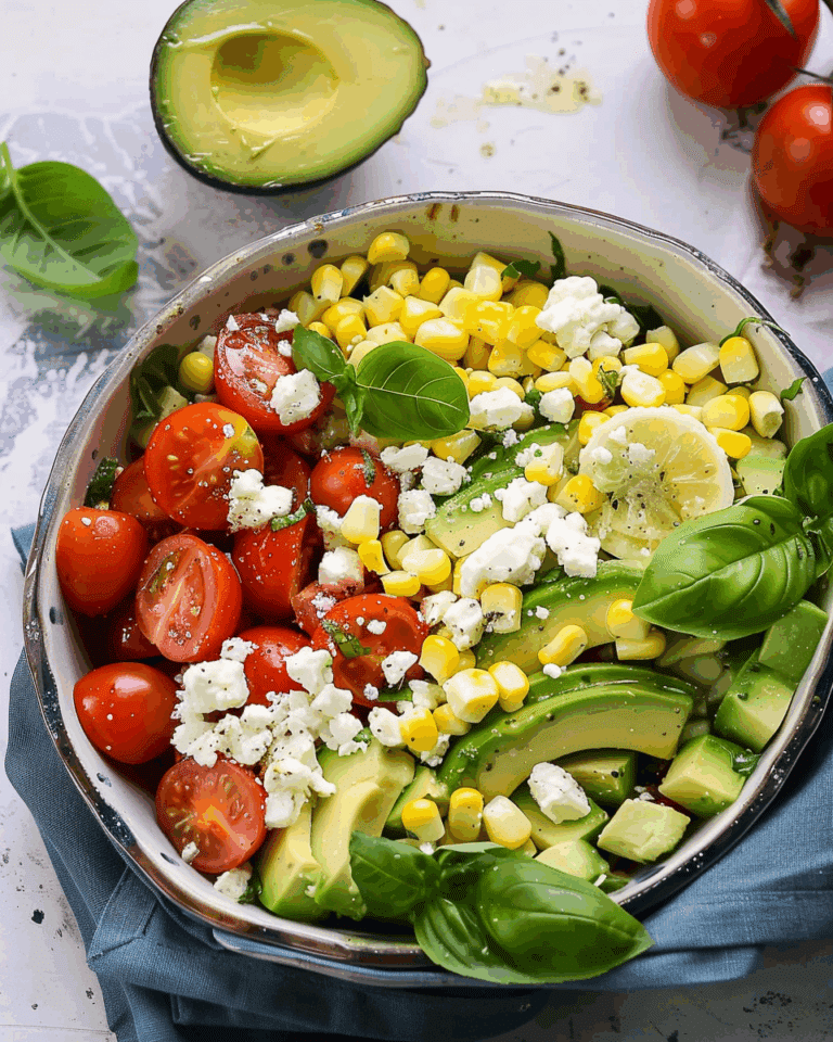 Tomato Avocado Feta Salad with Fresh Corn