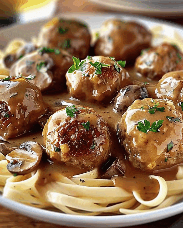 Beef Meatballs in Mushroom Gravy