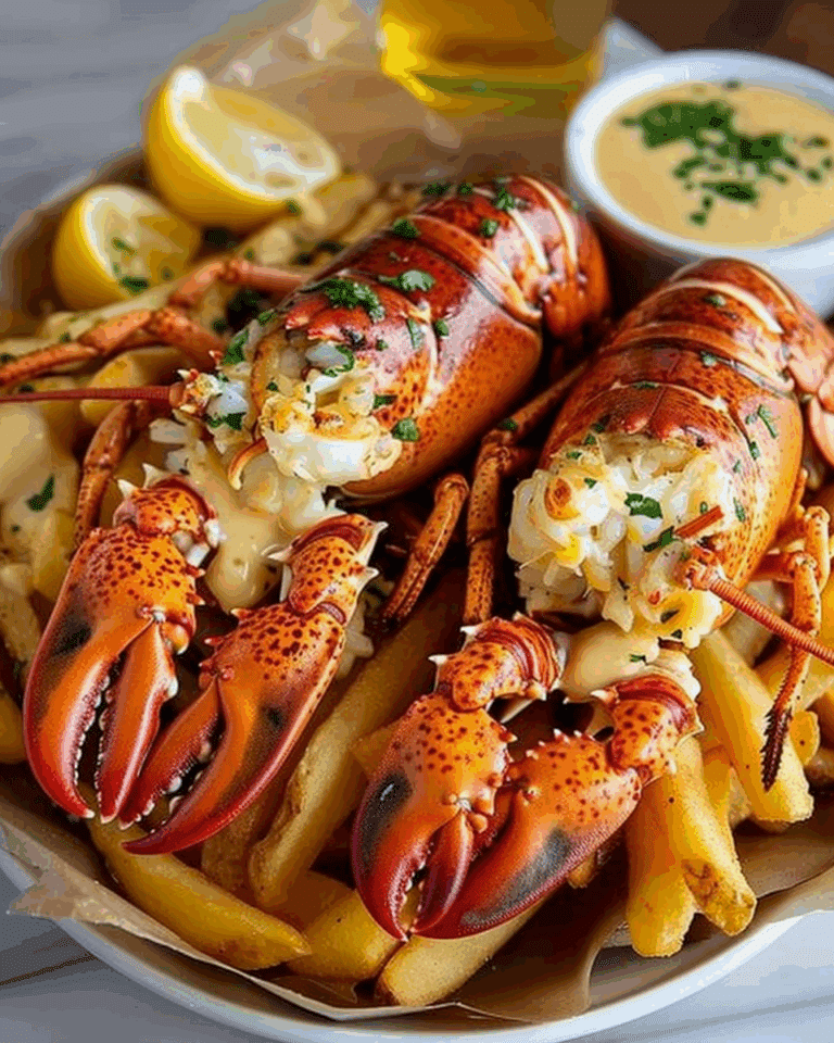 Grilled Lobster Tails with Crispy Fries & Creamy Sauce
