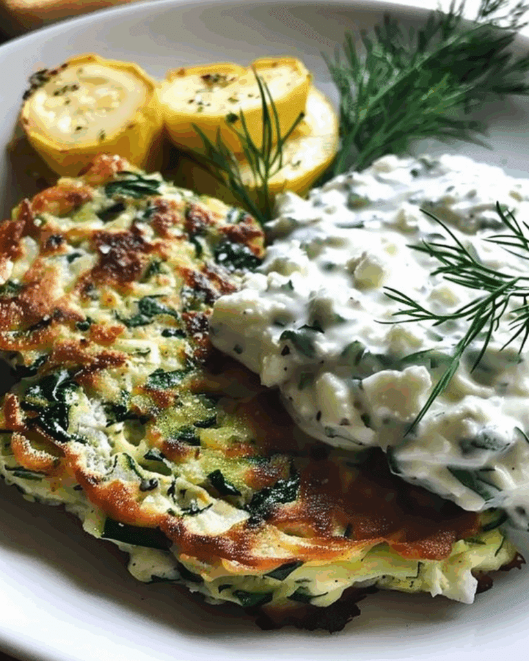 Zucchini, Feta, and Spinach Fritters with Garlic Tzatziki