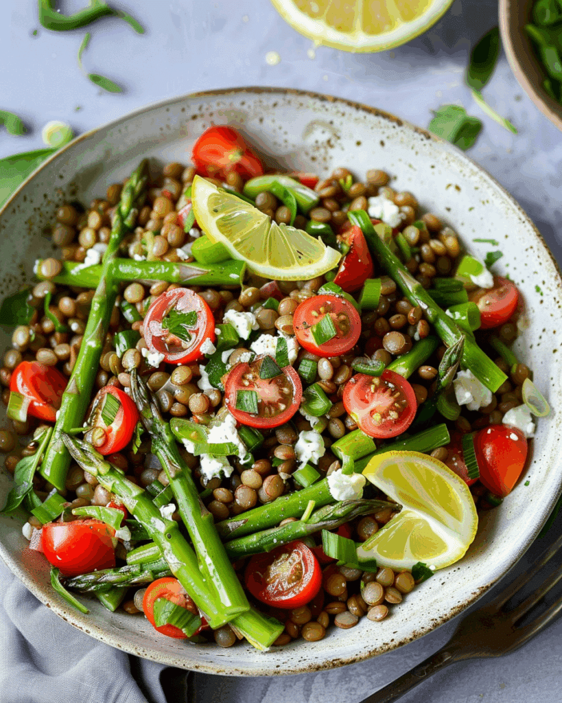 Lemony Lentil Salad with Asparagus and Tomatoes