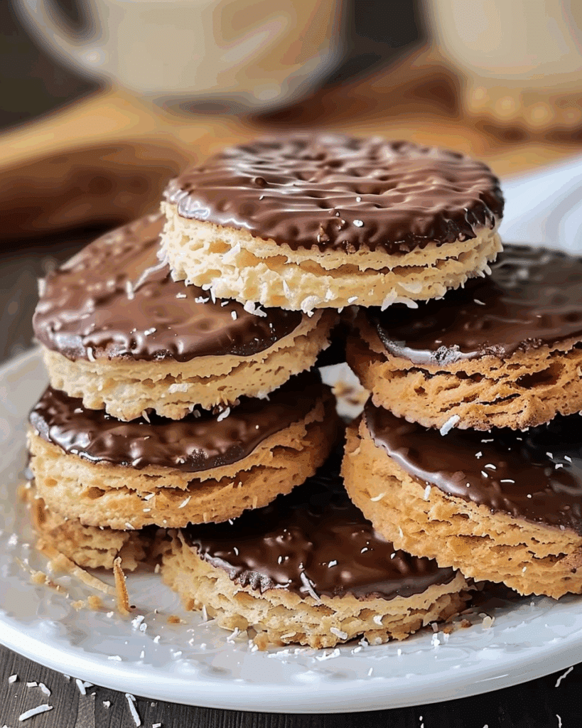 Buttery Coconut Biscuits with Chocolate Sandwich Center