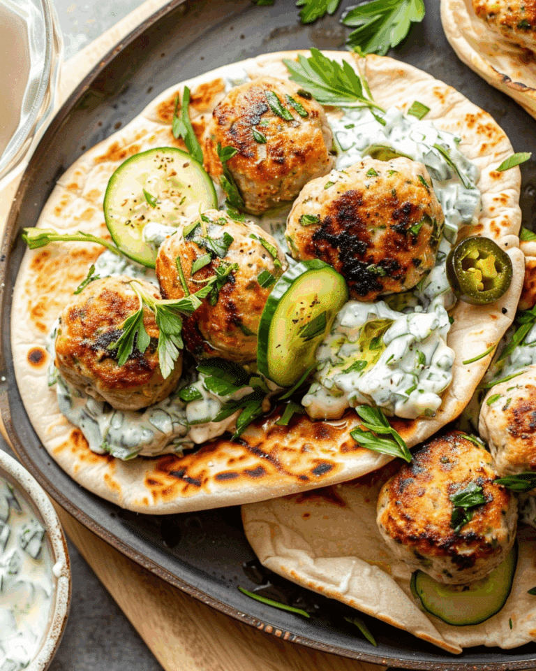 Herby Chicken Meatball Pitas with Jalapeño Tzatziki