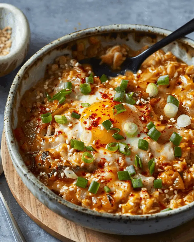 Cheesy, Savory Oatmeal with Kimchi