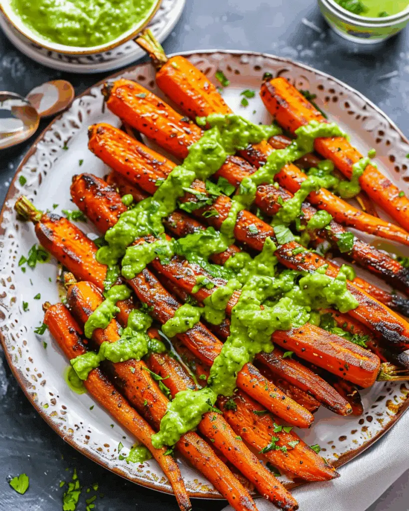 Chili Roasted Carrots with Avocado Cilantro Dressing