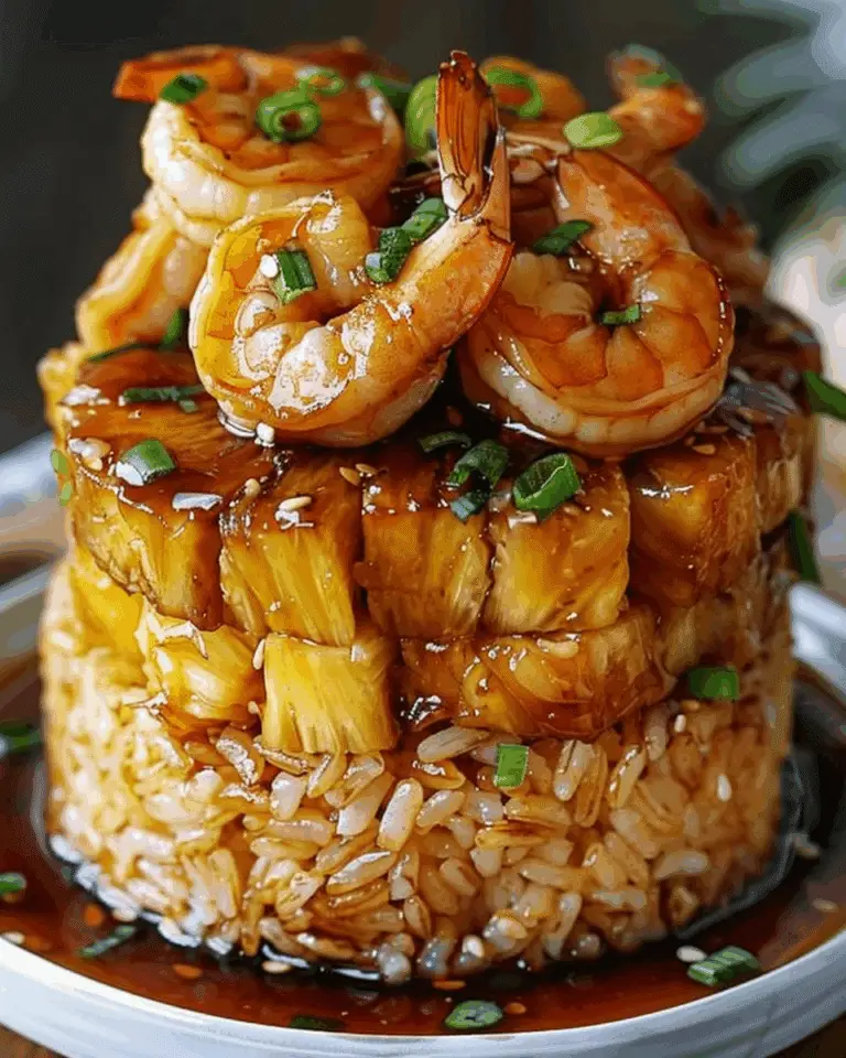 Teriyaki Shrimp and Pineapple Rice Stack