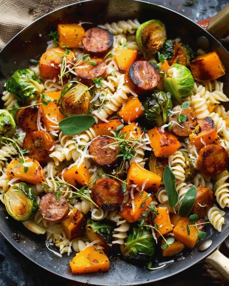 Autumn Dinner with Sausage, Pasta, Brussels Sprouts, and Butternut Squash