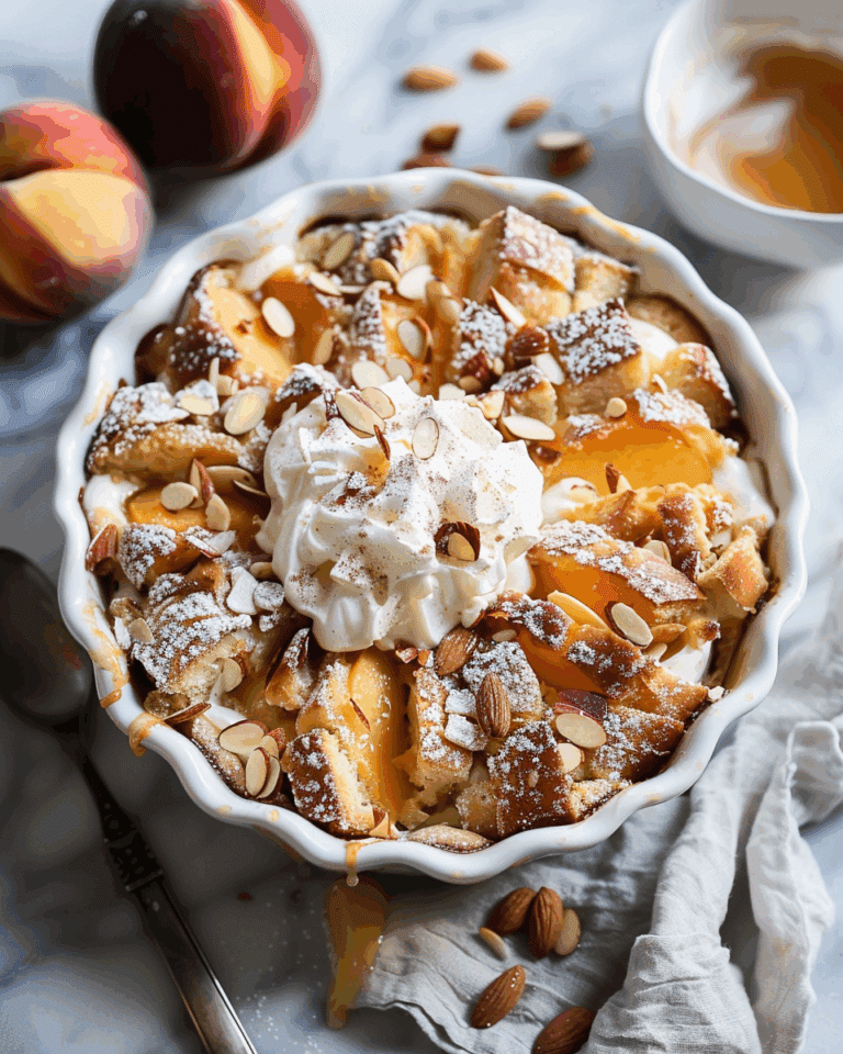 Almond Peach Bread Pudding 