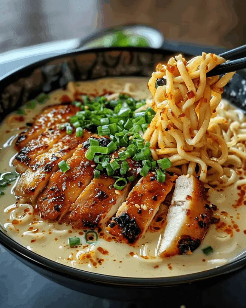 Fiery Chicken Ramen with Creamy Garlic Sauce