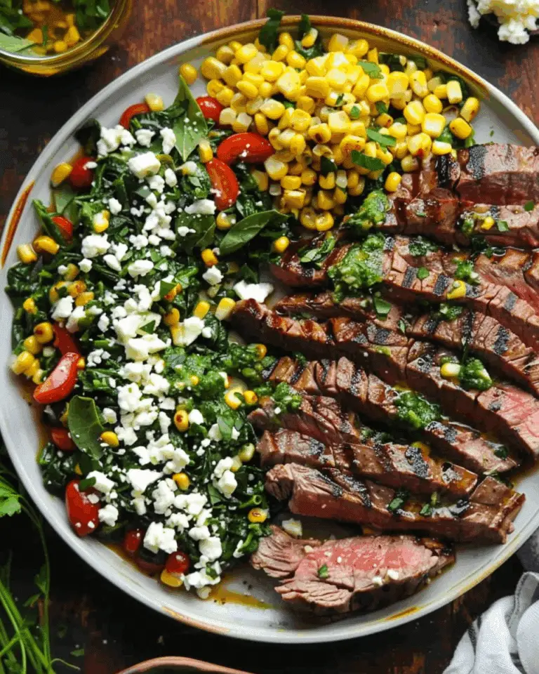Flank Steak with Corn, Feta, and Spinach Sauce