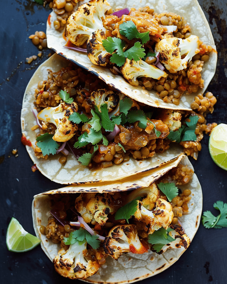 Roasted Cauliflower and Lentil Tacos with Creamy Chipotle Sauce