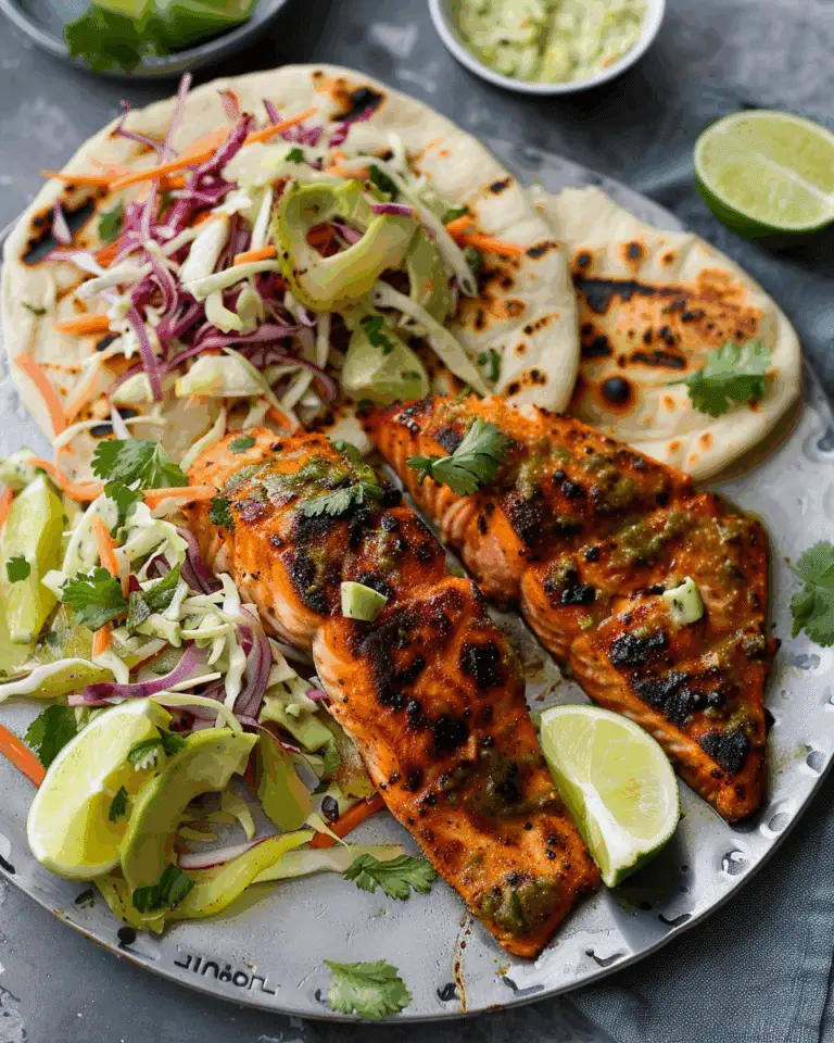 Blackened Salmon with Grilled Naan and Lime Slaw