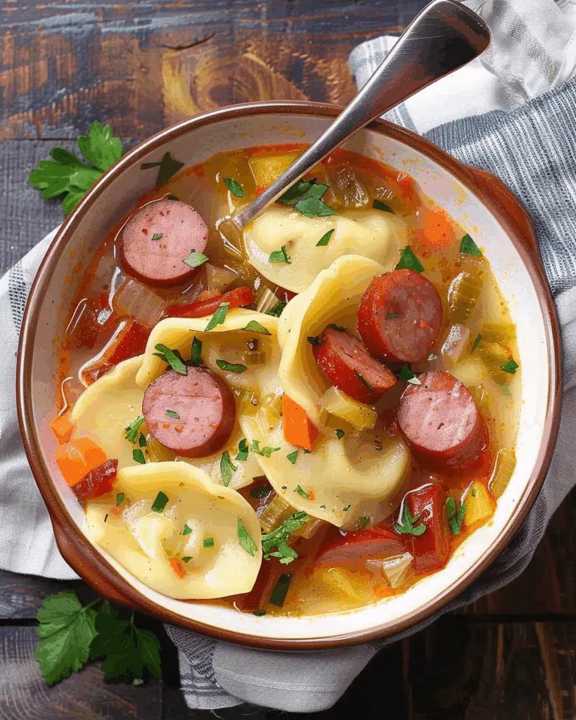 Pierogi Soup with Kielbasa