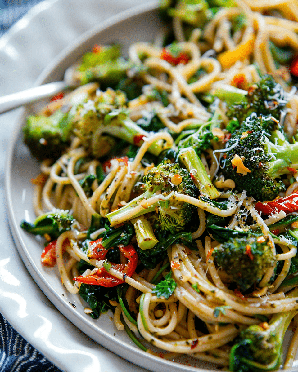 Spinach Pasta with Roasted Broccoli & Bell Pepper