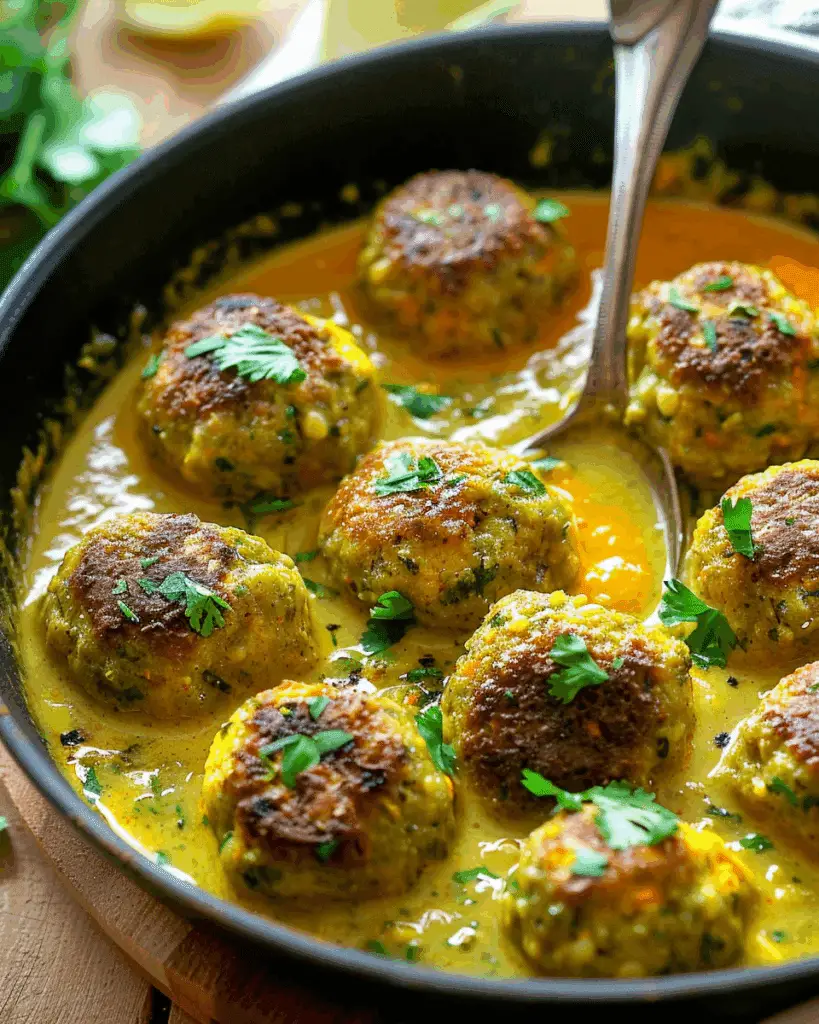 Vegetarian Meatballs in Coconut Turmeric Sauce