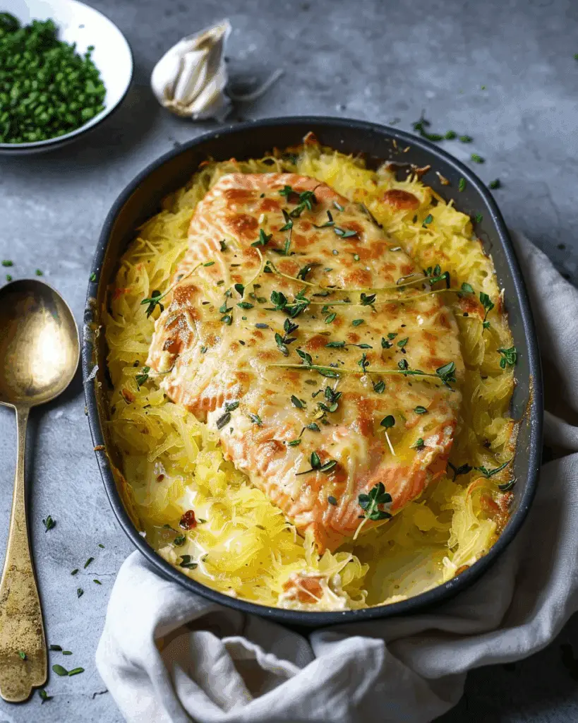 Salmon Spaghetti Squash Bake