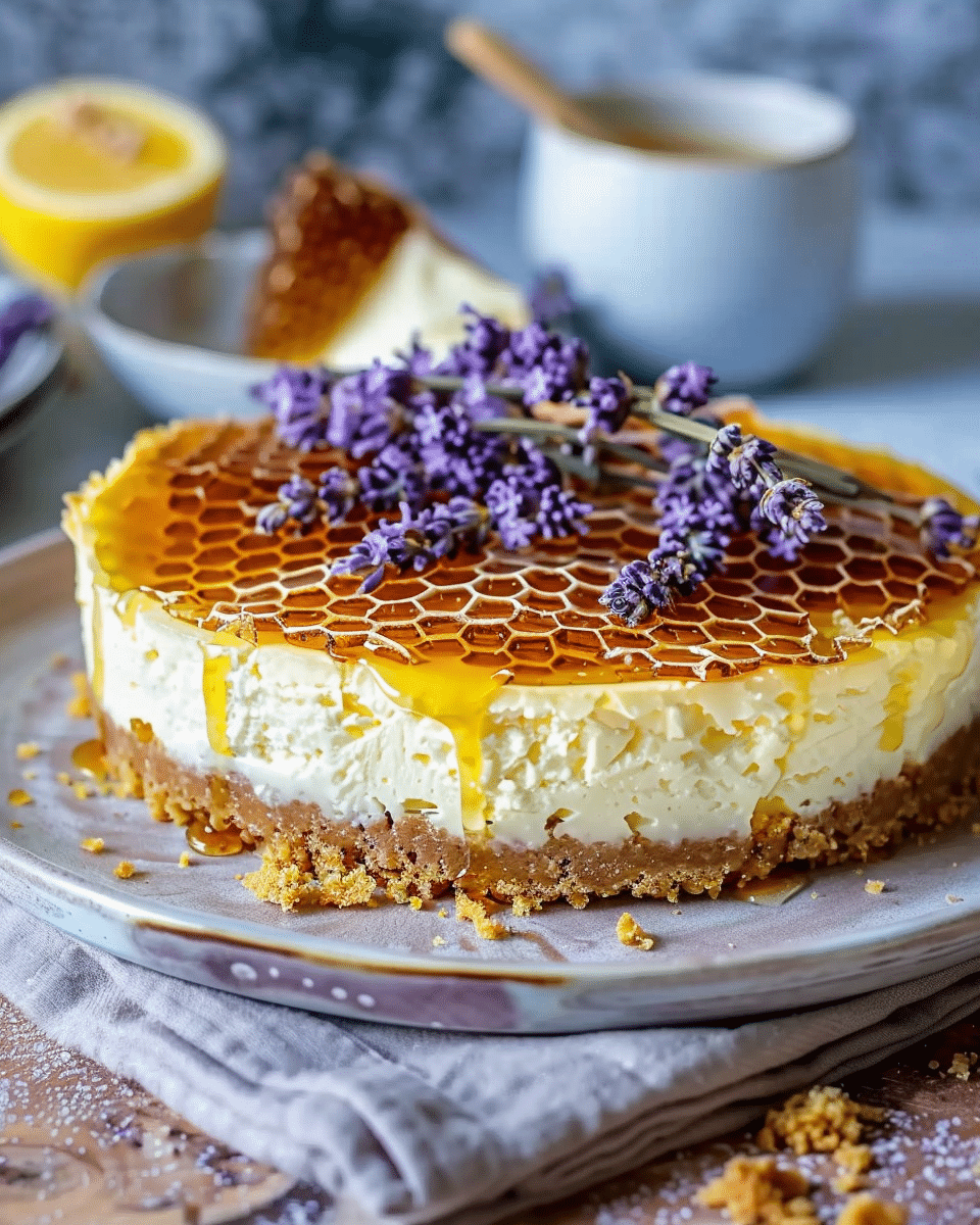 Lemon Lavender Cheesecake Topped with Honeycomb: A Culinary Masterpiece