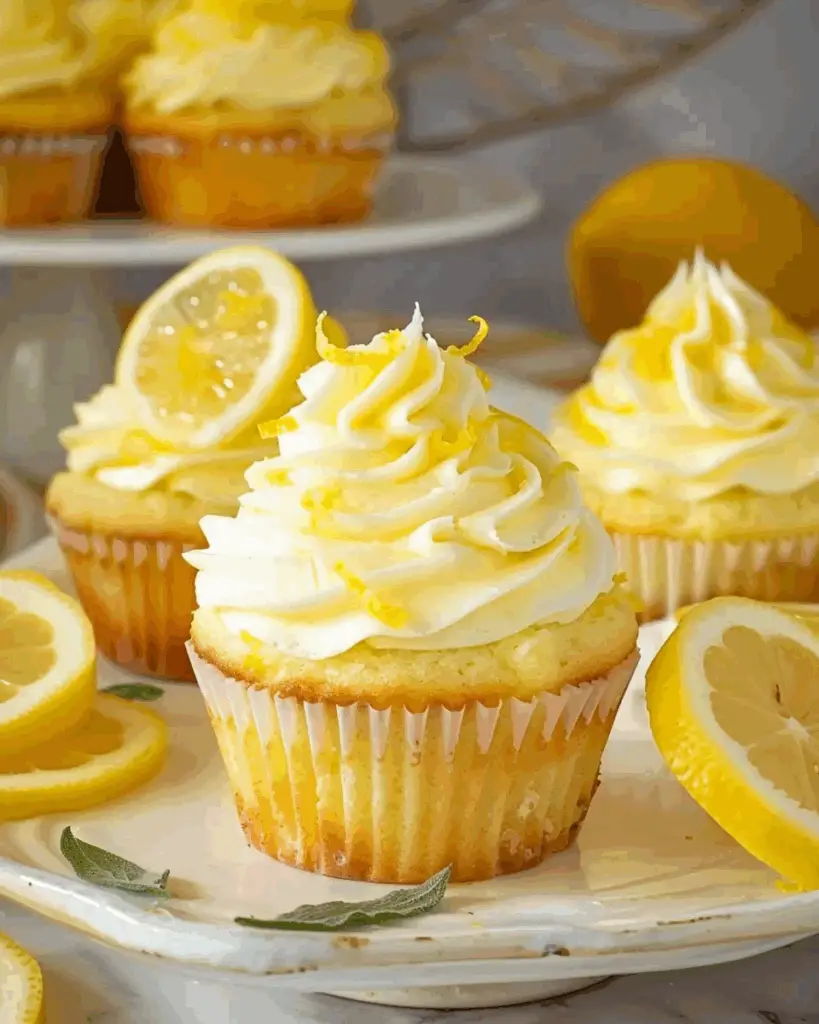 Cheesecake Stuffed Lemon Cupcakes with Lemon Frosting