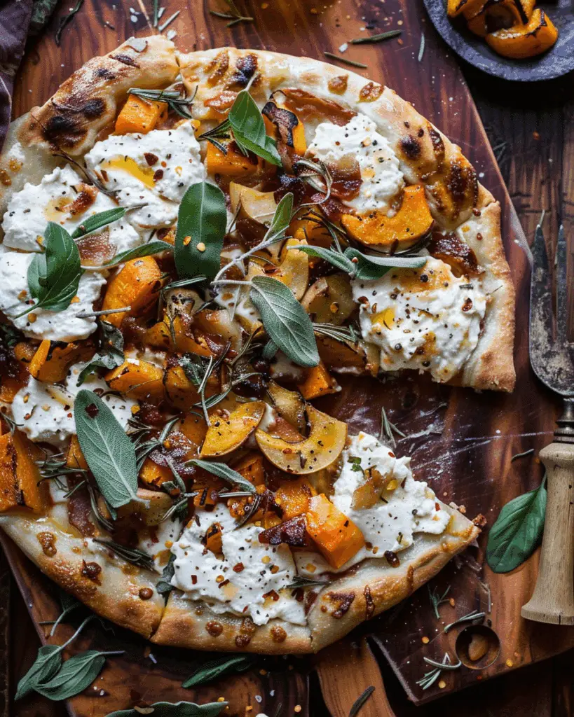 Roasted Butternut Squash Apple Burrata Pizza