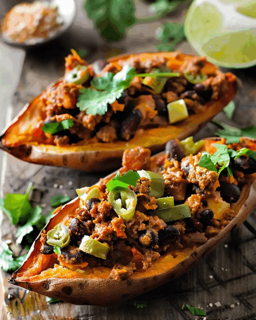 Chili Stuffed Sweet Potato Skins