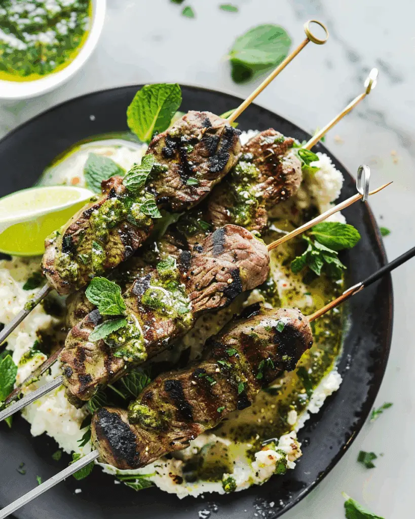 Lamb Skewers with Mint Sauce