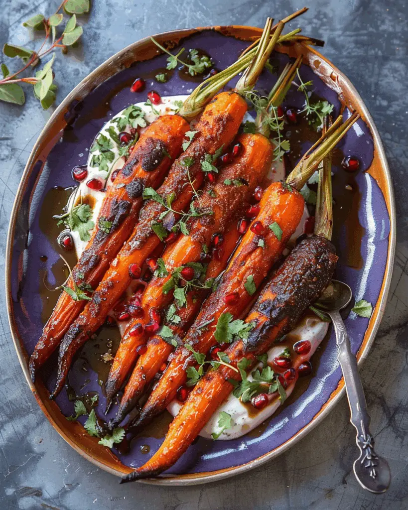 Roasted Carrots with Harissa Yogurt and Pomegranate Glaze