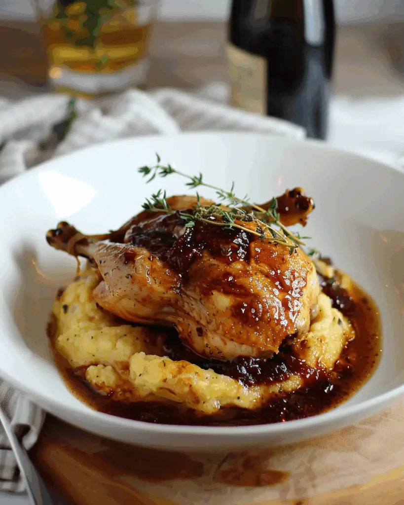Roast Chicken with Red Wine Demi-Glace and Polenta