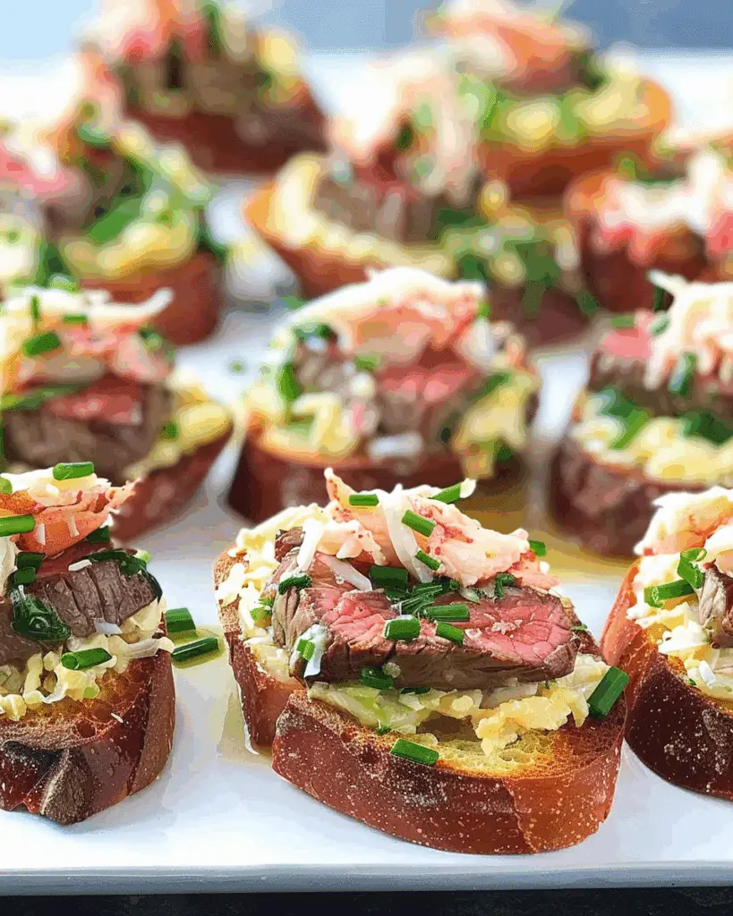 Steak and Crab Crostini Appetizer