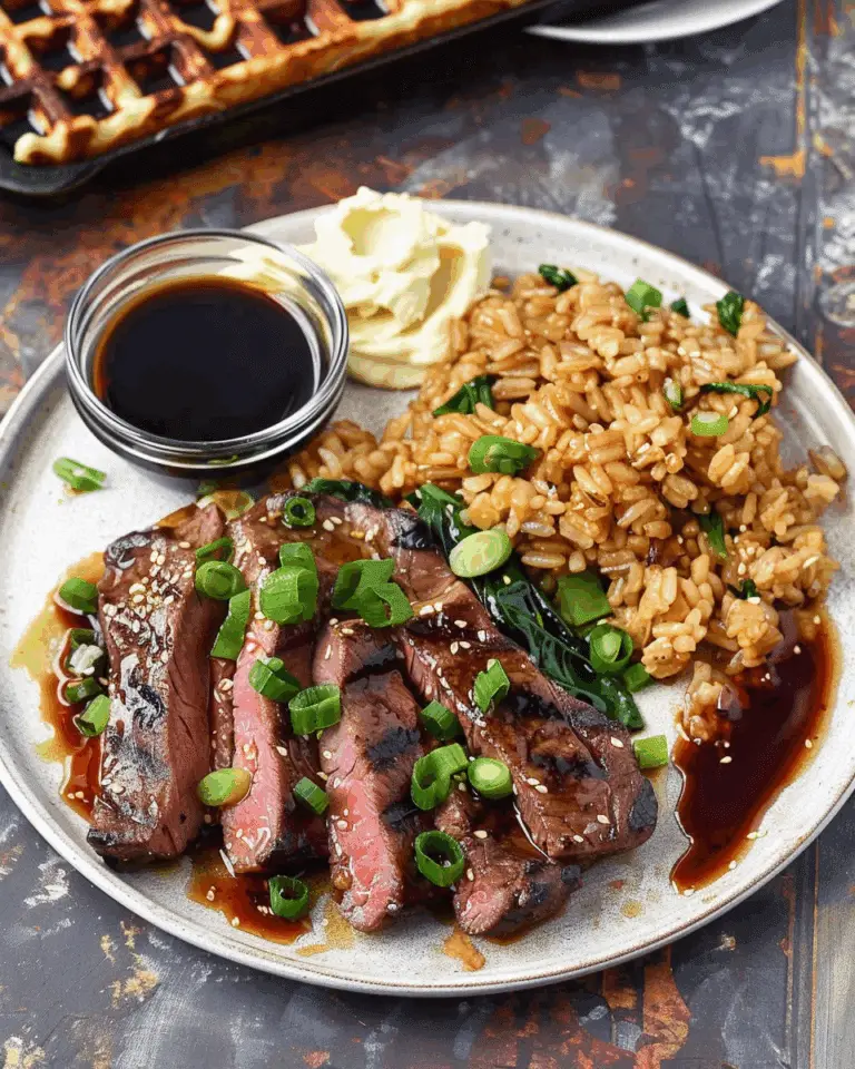 Teriyaki Glazed Steak with Fried Rice Waffles