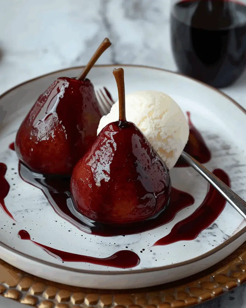 Hibiscus and Red Wine Spiced Poached Pears