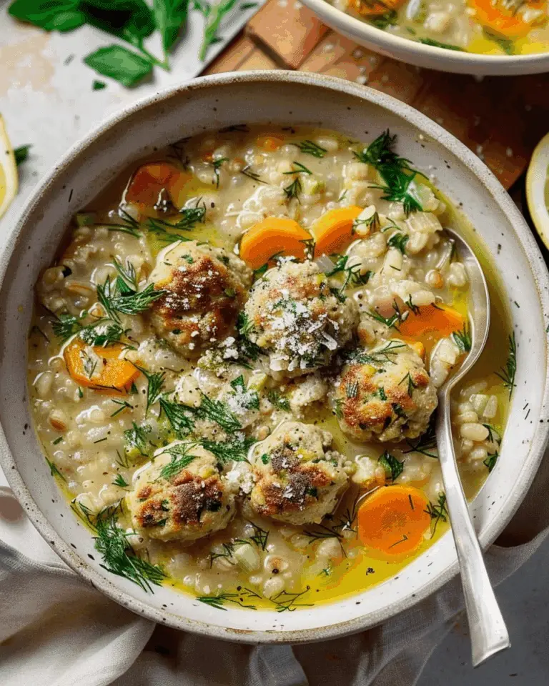 Lemon Barley Soup with Chicken Meatballs & Dill