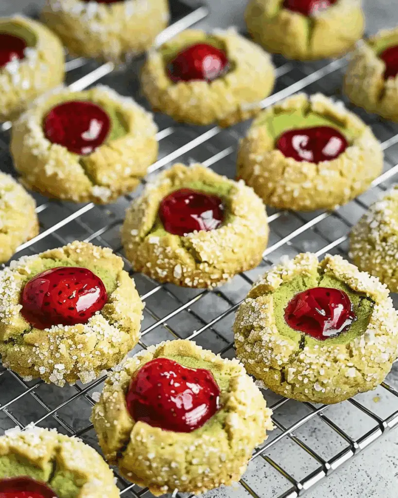Strawberry Matcha Thumbprint Cookies