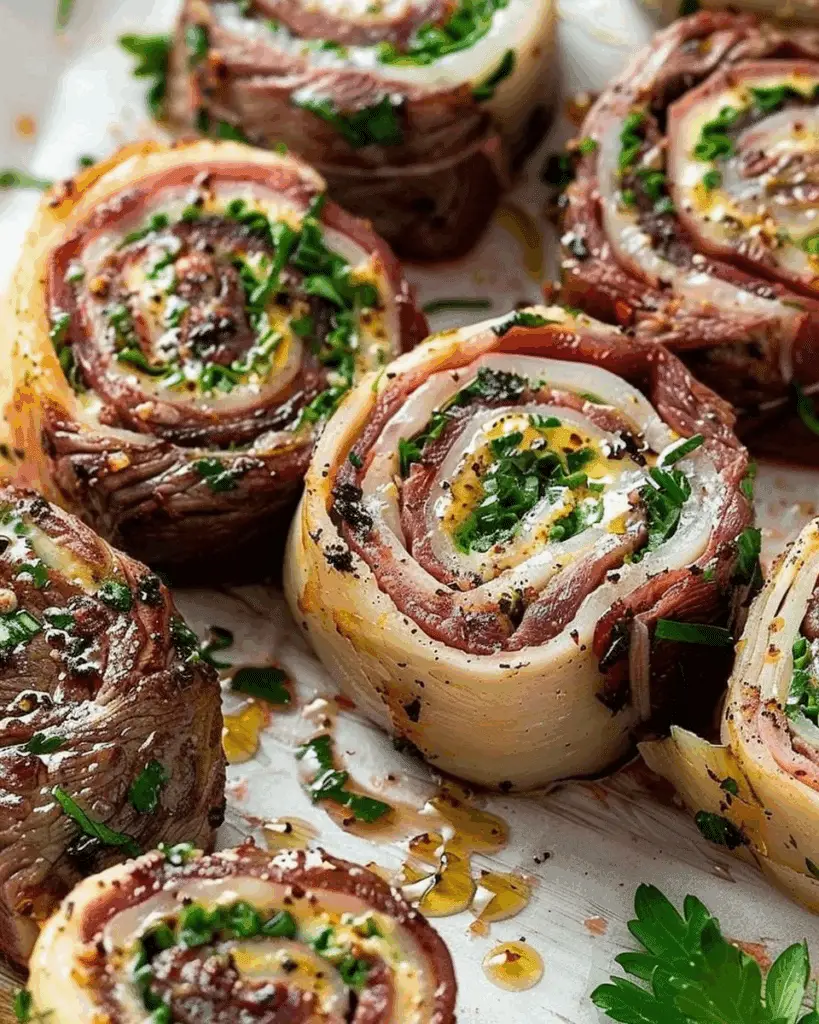 6 Ingredient Stuffed Flank Steak Rolls (Pinwheels)