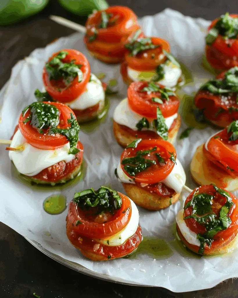Pepperoni Caprese Bites with Basil Vinaigrette