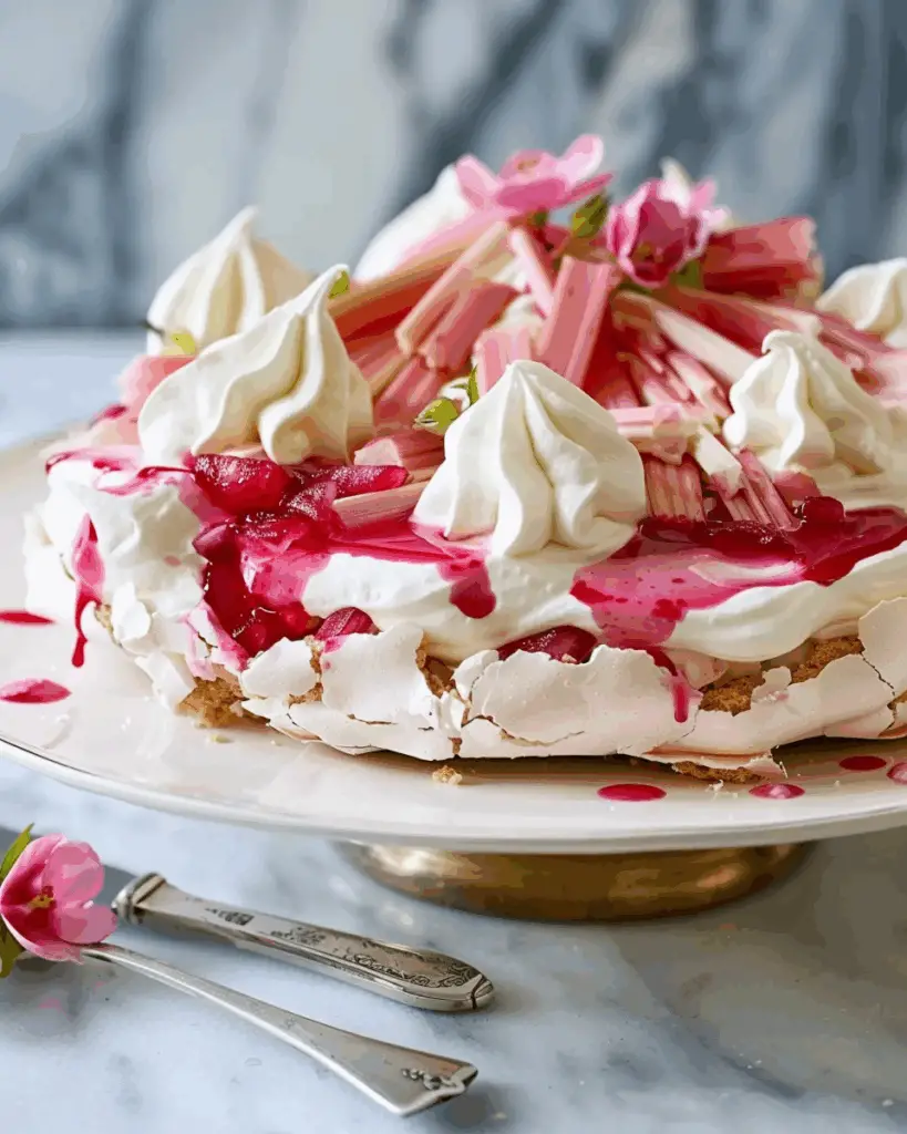 Rhubarb Pavlova with Rosewater