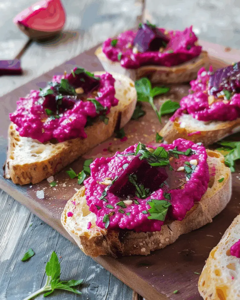 Beetroot Hummus Bruschetta