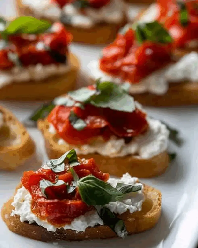 Roasted Red Pepper Ricotta Crostini