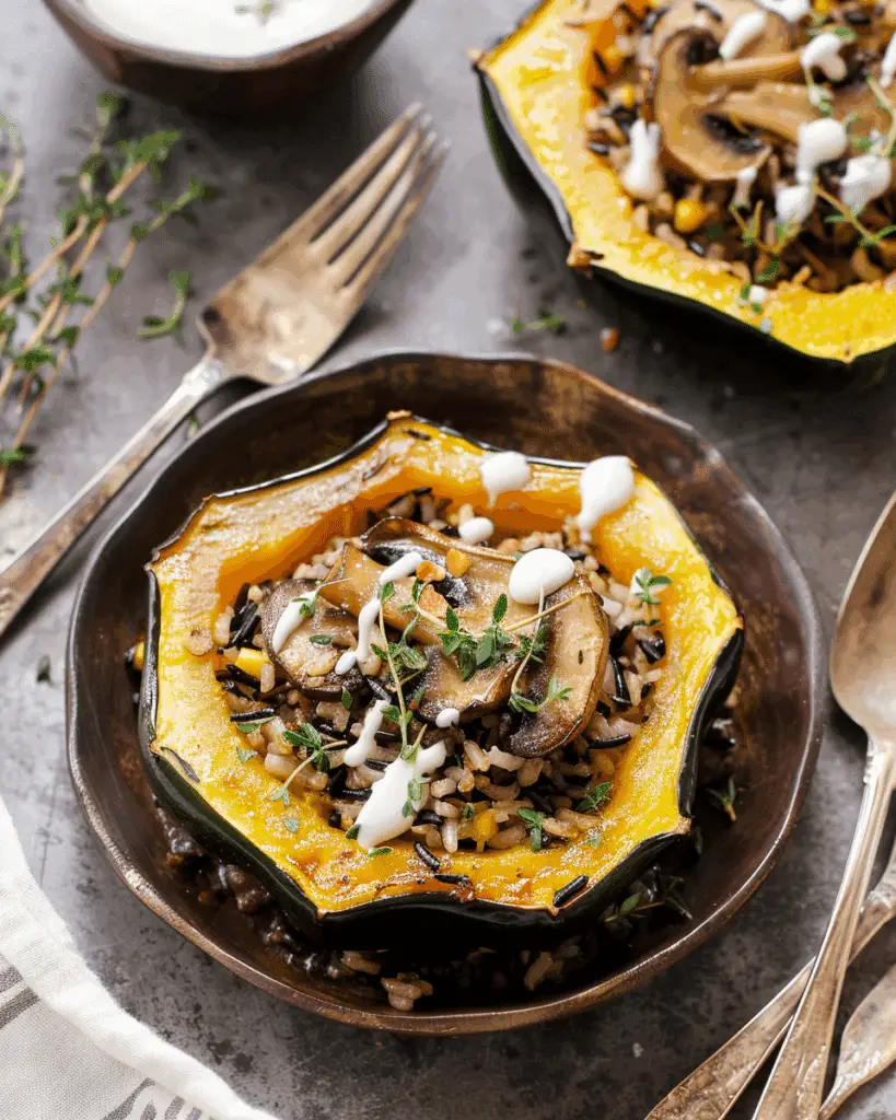 Mushroom & Wild Rice Stuffed Acorn Squash
