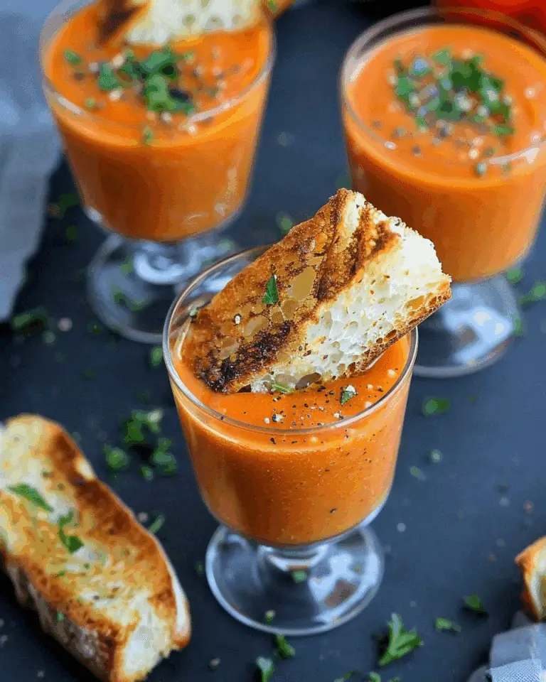Creamy Tomato Soup Shooters with Grilled Cheese Sticks