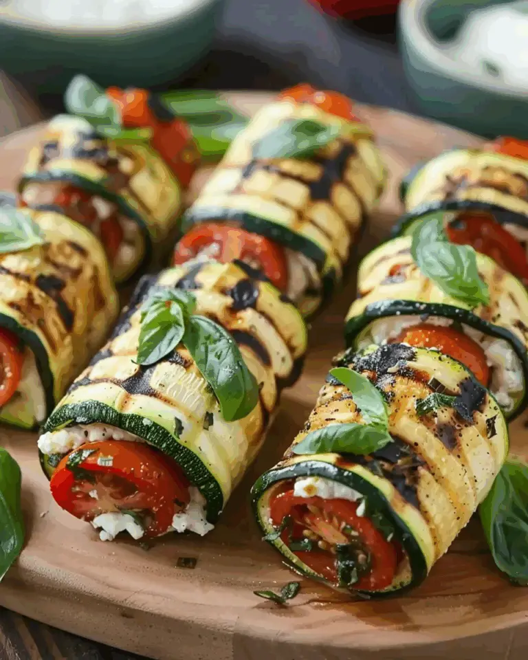 Grilled Zucchini Roll Ups with Ricotta & Tomato