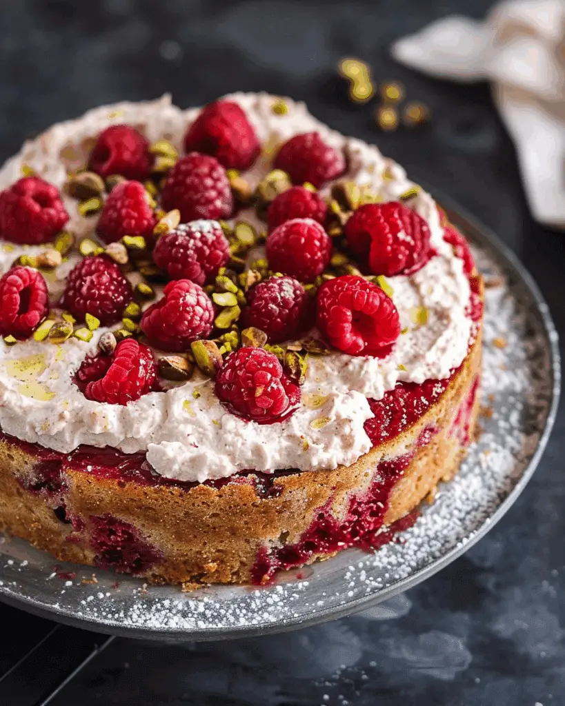 Raspberry Pistachio Olive Oil Cake