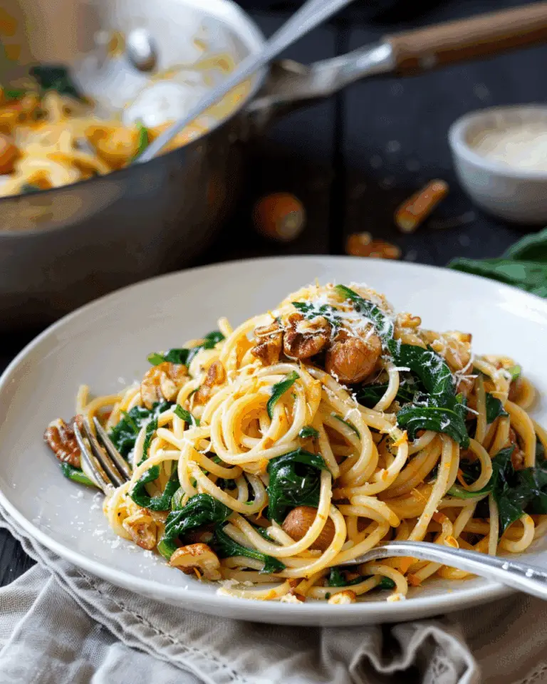 Pumpkin, Spinach and Walnut Spaghetti