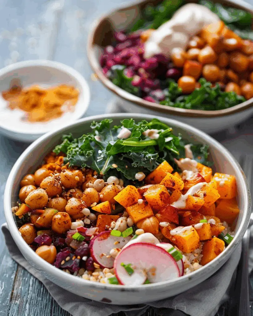 Fall Harvest Buddha Bowl with Creamy Apple Cider Cashew Dressing