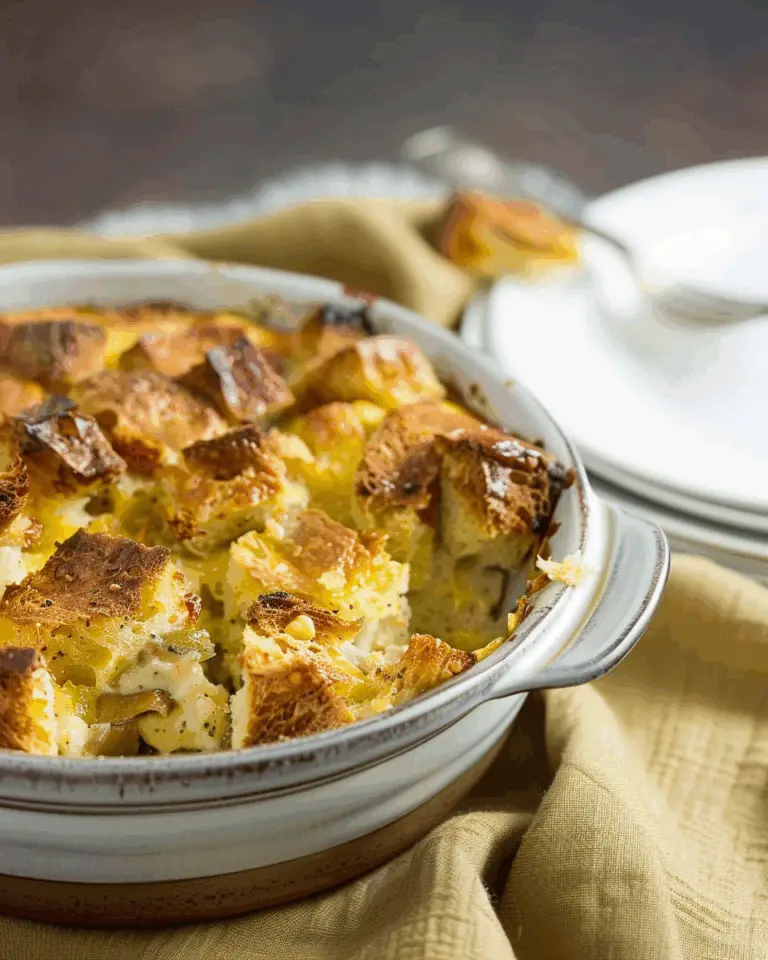 Savory Bread Pudding with Gruyere, Chanterelles, and Leeks