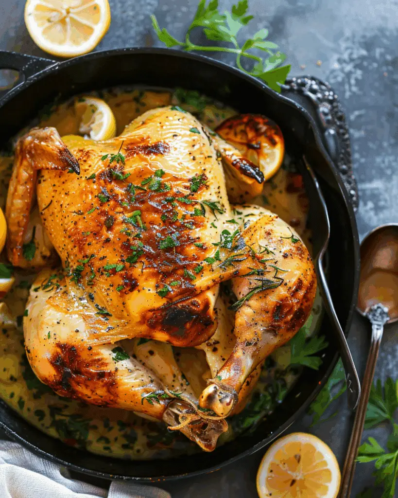 Roasted Lemon Garlic Butter Spatchcock Chicken